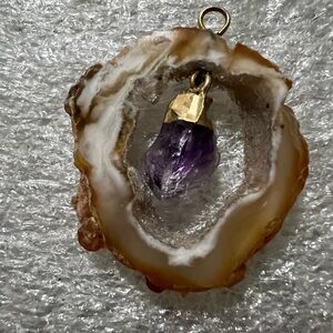 Purple Amethyst Geode Necklace with Gold Accents